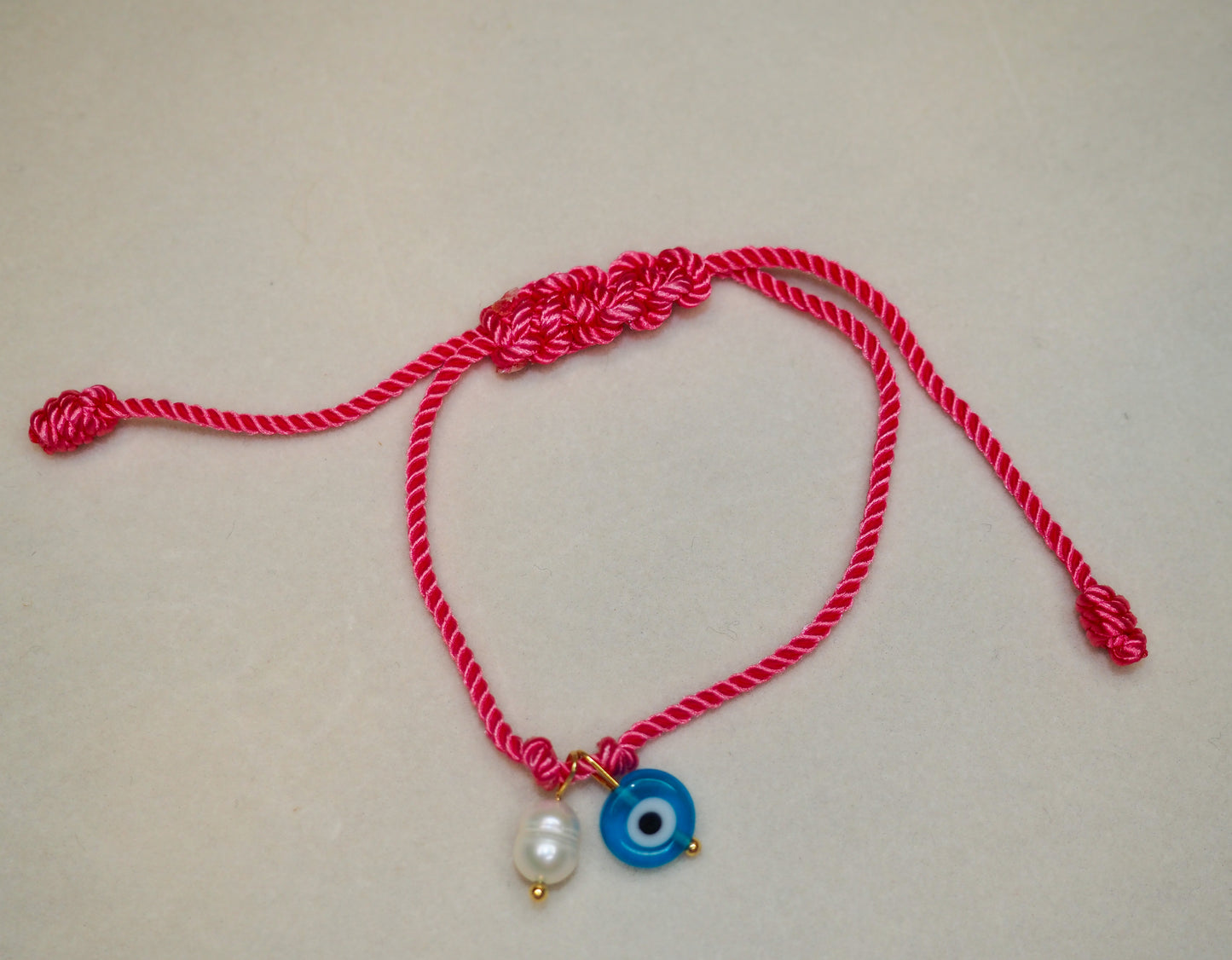 Evil Eye & Pearl Silk Cord Bracelet