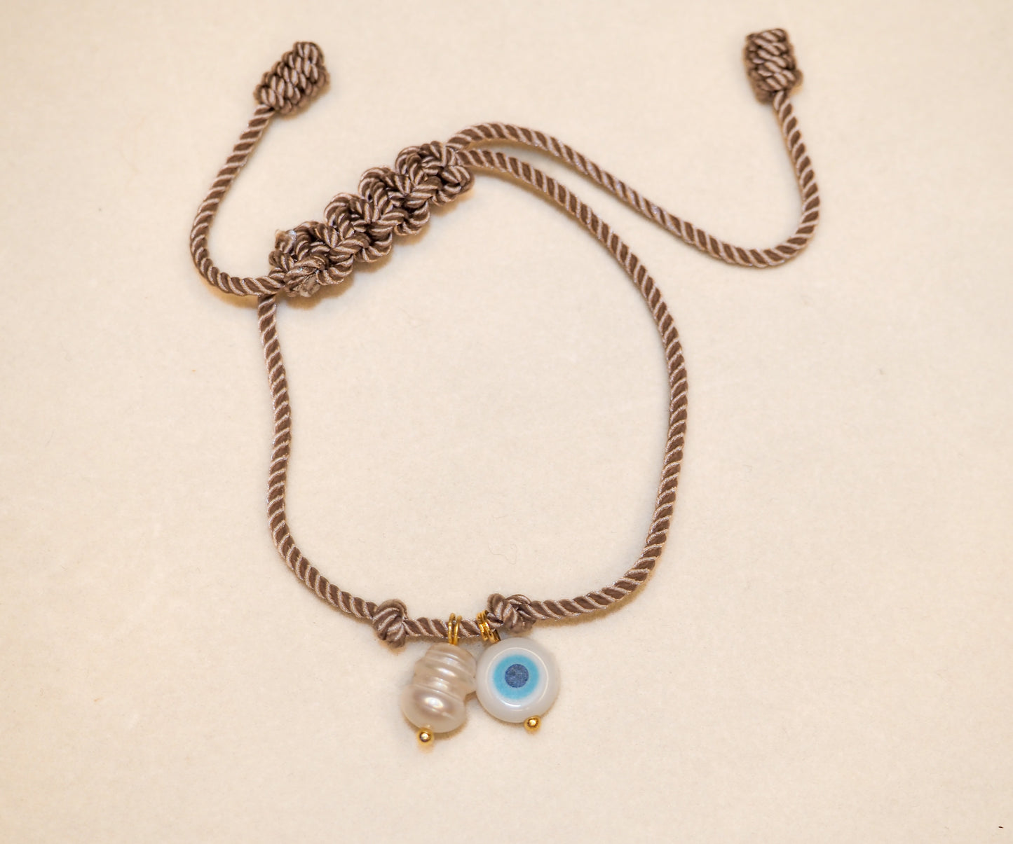 Evil Eye & Pearl Silk Cord Bracelet