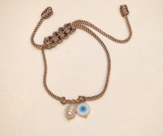 Evil Eye & Pearl Silk Cord Bracelet