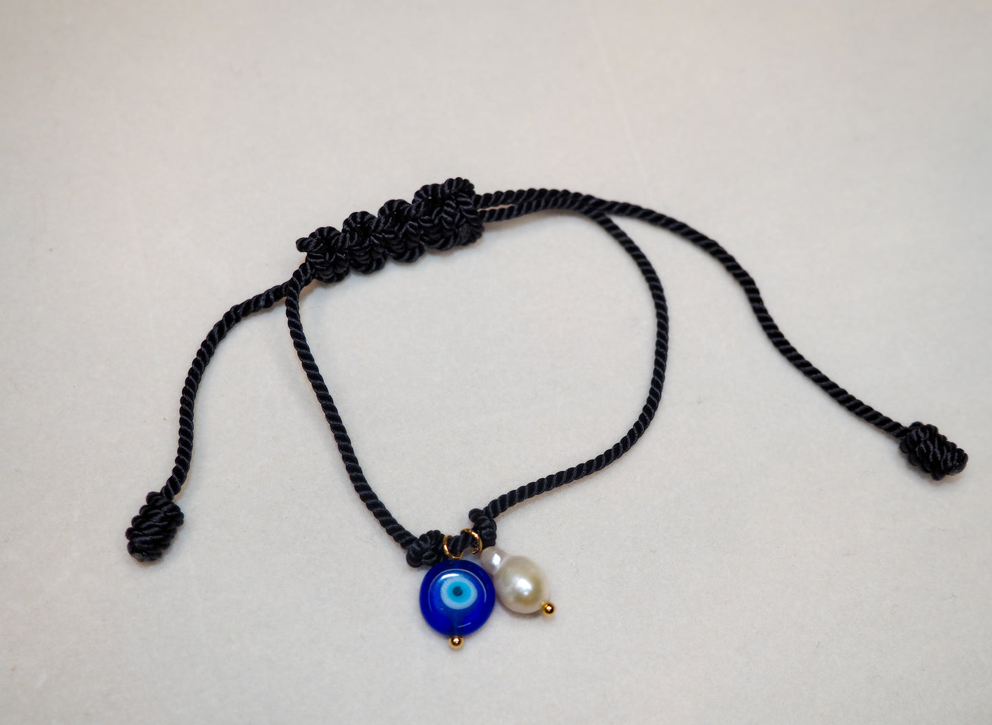 Evil Eye & Pearl Silk Cord Bracelet